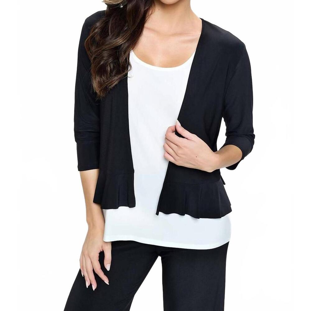 NEW LAST TANGO crop jacket with ruffle bottom in black